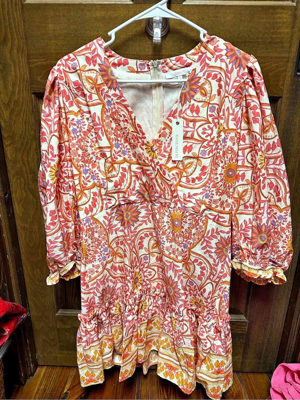 Olivaceous Floral Mini Dress in Pink & White